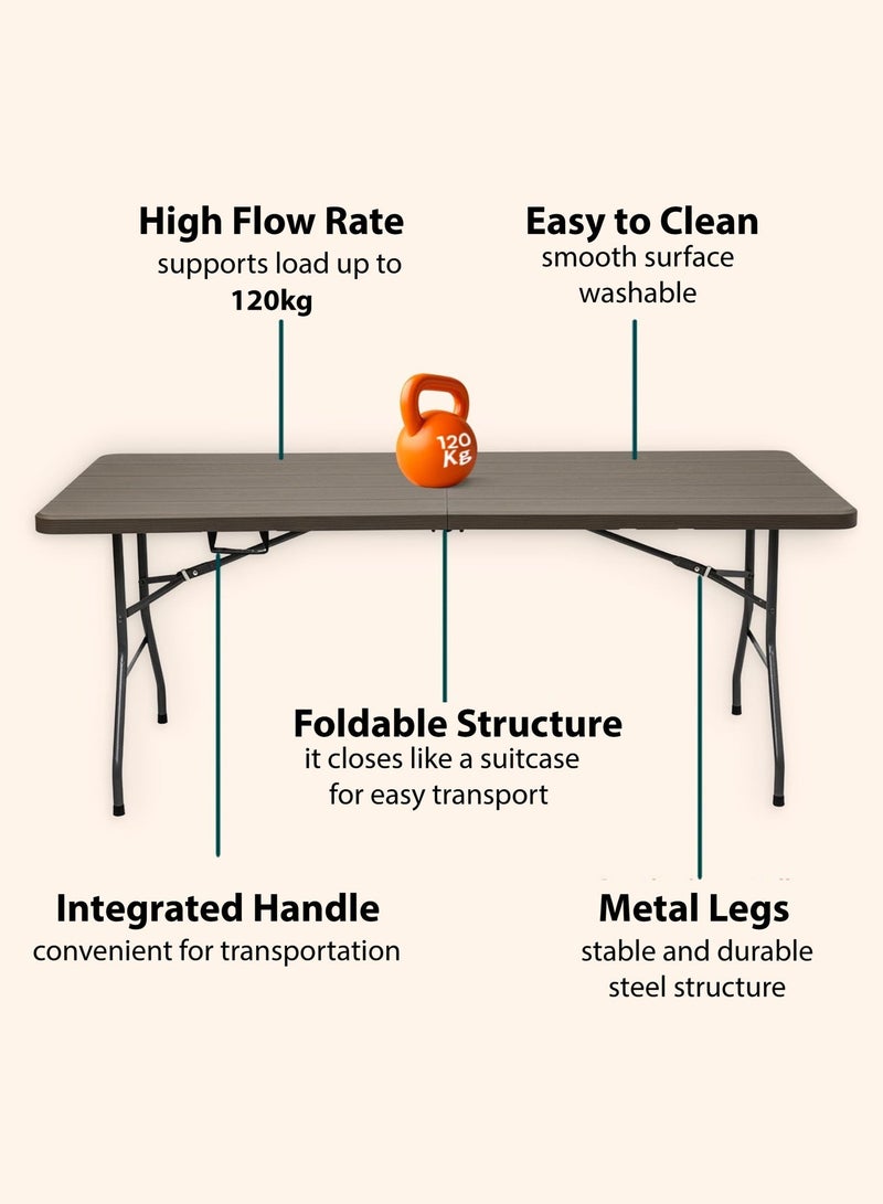 Toshionics Portable Folding Outdoor Garden Table 180×74×74 cm – Heavy-Duty HDPE Picnic & Camping Table with Safety Lock, Anti-Slip Feet, 120 kg Load Capacity, Space-Saving Foldable Dining Table for Garden, BBQ & Events - Image 4